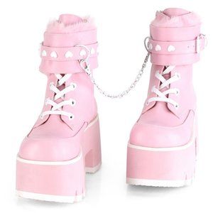 Platform Heart Lace Up Ankle Boots